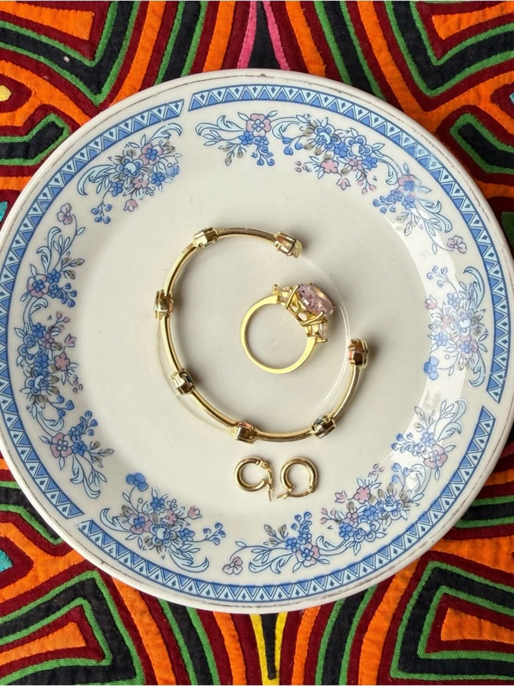 Blue Floral Ceramic Plate Jewelry Ring Dish Trinket Holder Vanity Decor